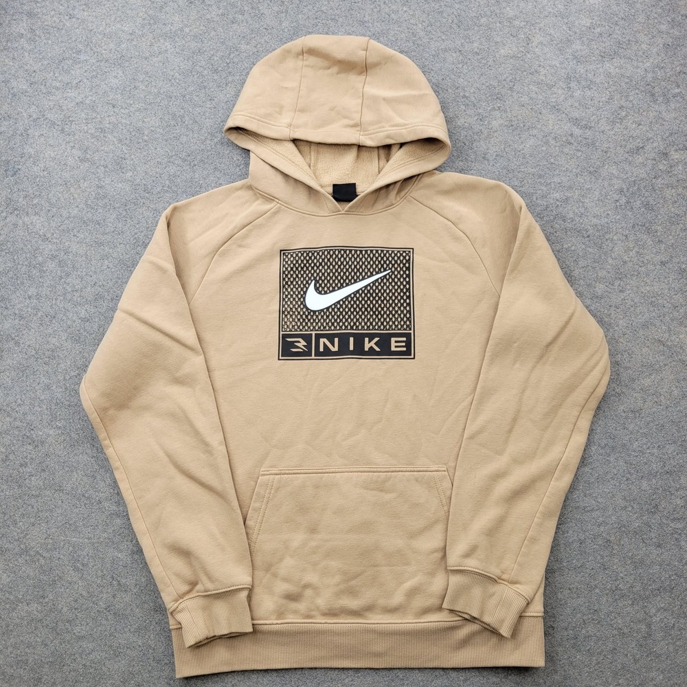 Nike Hoodie Youth XL Beige‎ Hooded Fleece Graphic Logo Pullover Sweatshirt